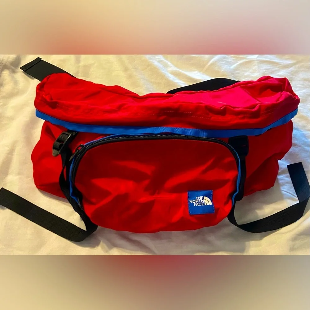 Vtg North Face Sport Hiker Multi-Pocket Lumbar Waist Fanny Pack Day Bag Red/blue